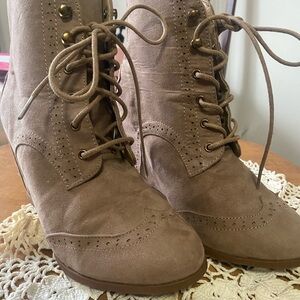 Forever 21 Brown Lace-Up Wedge Boots
